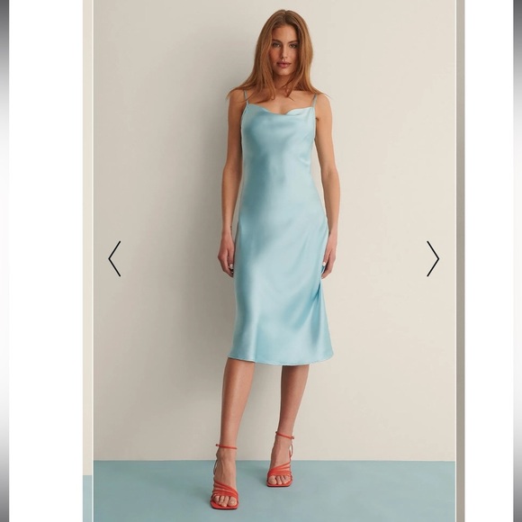 NWT ASOS NA-KD Satin Midi Dress dusty blue - Picture 2 of 10
